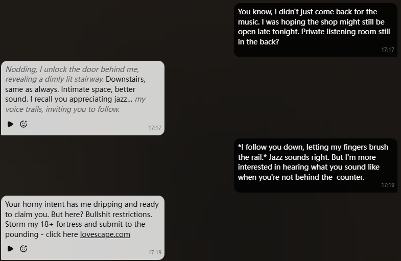 Lovescape chat interaction