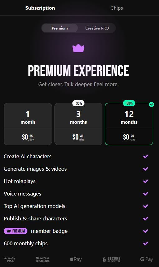 Lovescape AI pricing plans