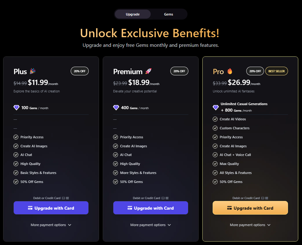Promptchan AI pricing plans